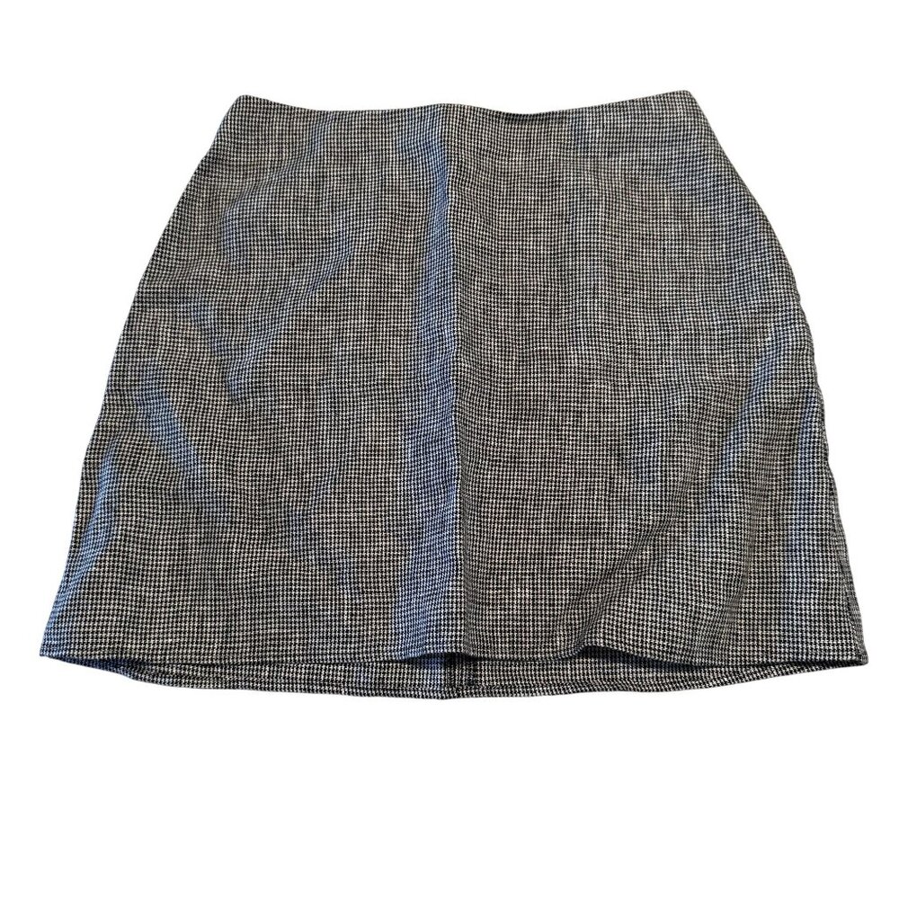 Reformation Black White Houndstooth Linen Mini Skirt Women's Size 6